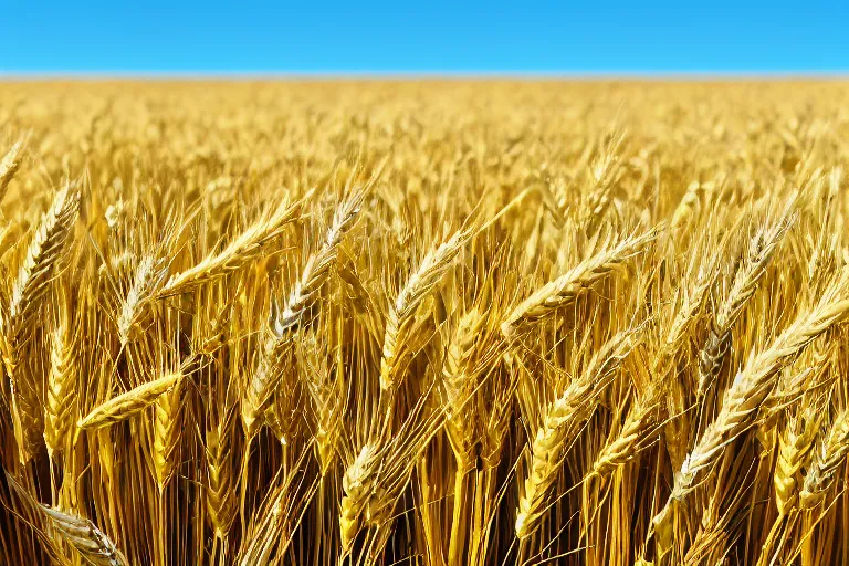 Image similar to Photo of clear blue sky and yellow wheat field, hd, beautiful, perfect light, photorealism, highly detailed, symmetry