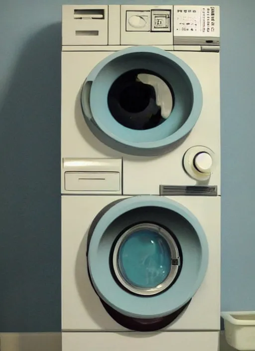 Image similar to a washing machine by studio ghibli, googly eyes, cute, anime : : artstyle of spirited away