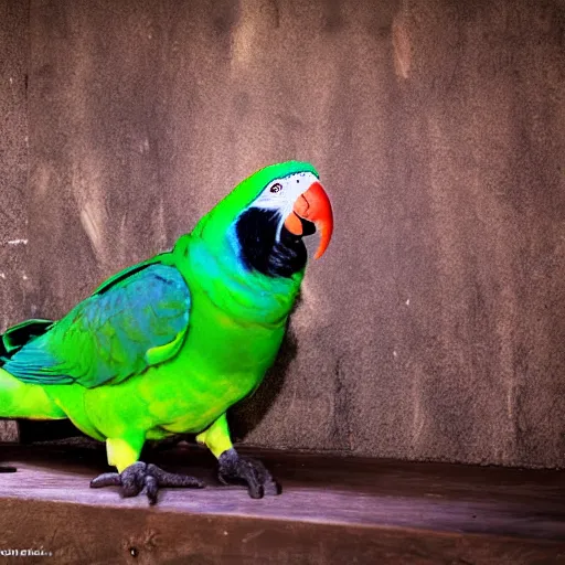 Prompt: a photo of a very fat green parrot.