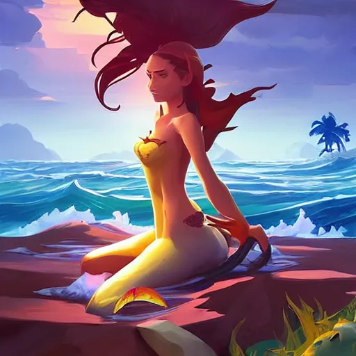 Image similar to painting mermaid treasure on sea of thieves game avatar hero smooth face median photoshop filter cutout vector, behance hd by jesper ejsing, by rhads, makoto shinkai and lois van baarle, ilya kuvshinov, rossdraws global illumination