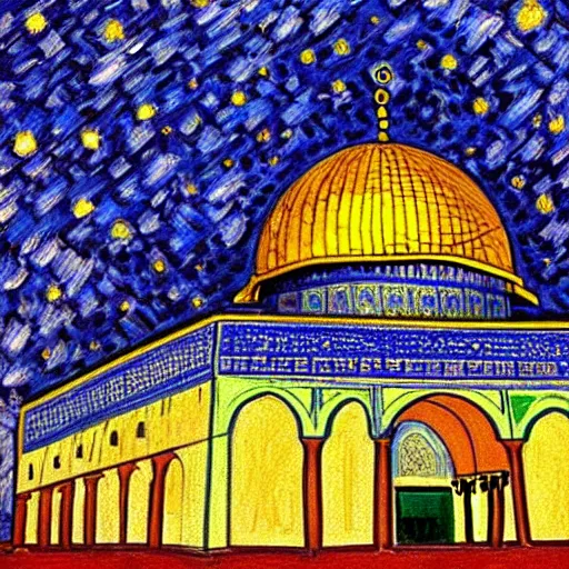 Image similar to dome of the rock, in style of van gogh