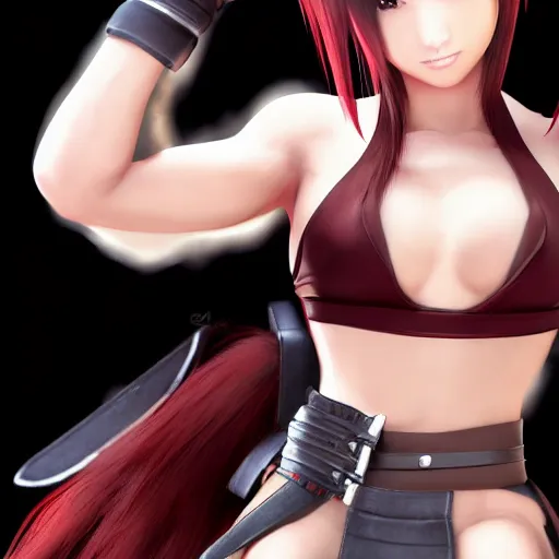 Image similar to head and body of tifa lockhart from final fantasy vii, highly detailed, trending on artstation