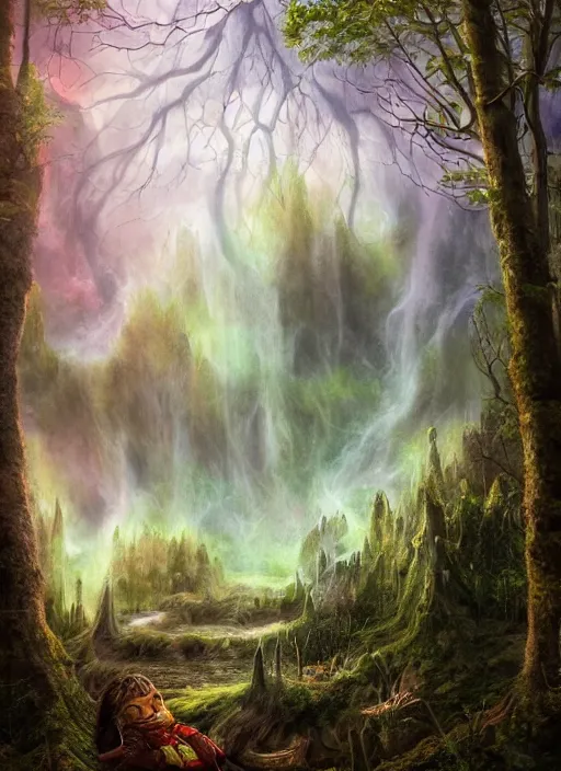 Image similar to photo of a crazy wasp, warped reality, cinematic lighting, magical forest, thunderstorm, flood, rivers of paint, fantasy landscape, artstation, exquisite, art by alison watt, altichiero, americo makk, arthur hughes