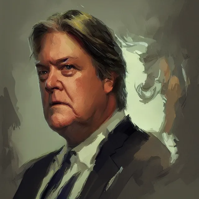 Image similar to steve bannon, portrait, elegant, intricate, digital painting, artstation, concept art, smooth, sharp focus, illustration, art by konstantin korovin and daniel f. gerhartz and john howe