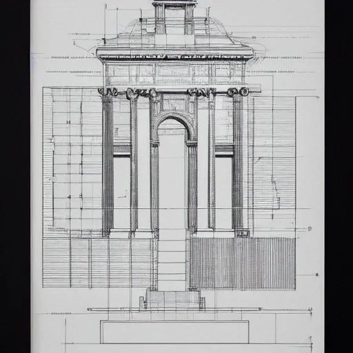 Prompt: architectural blueprint of a public bronze sculpture, with orthographic views