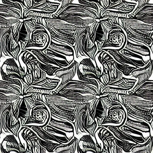 Image similar to seamless pattern of psychedelic roots. black and white, drawing, white background, seamless, ornament.