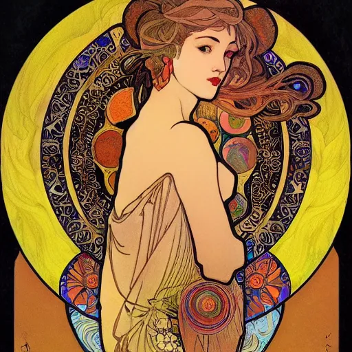 Image similar to The Goddess of Art, in the style of Octavia Ocampo, Mucha, Kandinsky