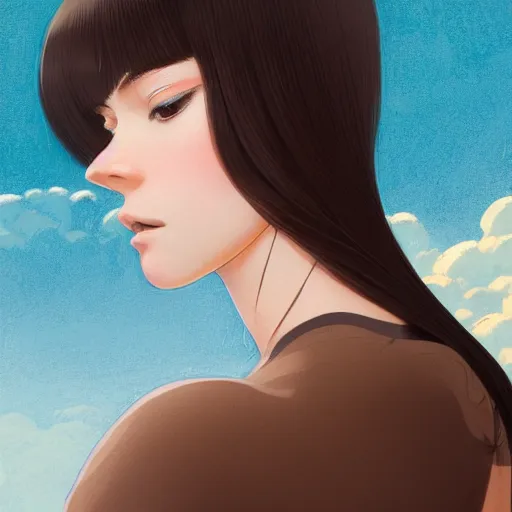 Prompt: a beautiful exquisite delicate hyperdetailed character design 4 k illustration scene of a petite woman with large brown eyes, long brunette hair, light brown skin, epic composition, wearing a black leather catsuit, fine delicate perfect face, intricate, elegant, big bust and ample hips, style of victo ngai, makoto shinkai, raphael lacoste, artgerm,