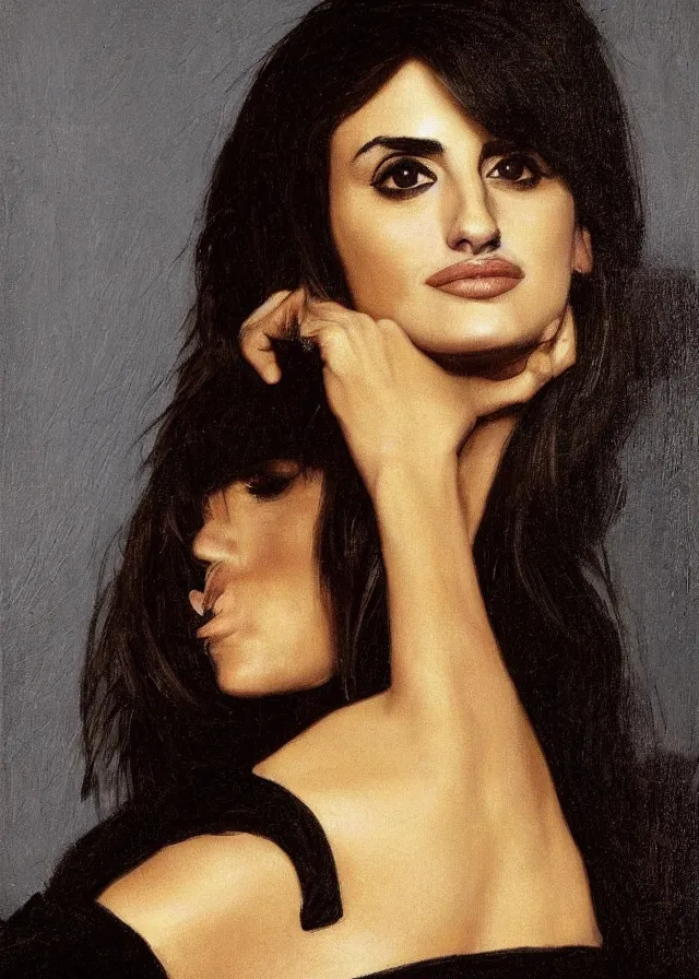 Image similar to portrait of penelope cruz, artwork by caravaggio