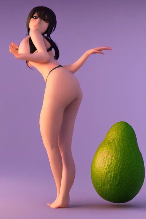 Prompt: a avocado as a sexy anime girl, 3 d render, volumetric lighting, subsurface scattering, wax skin, photorealistic skin texture