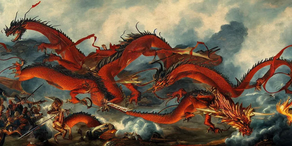Prompt: dragon painting a historical battle, 8k