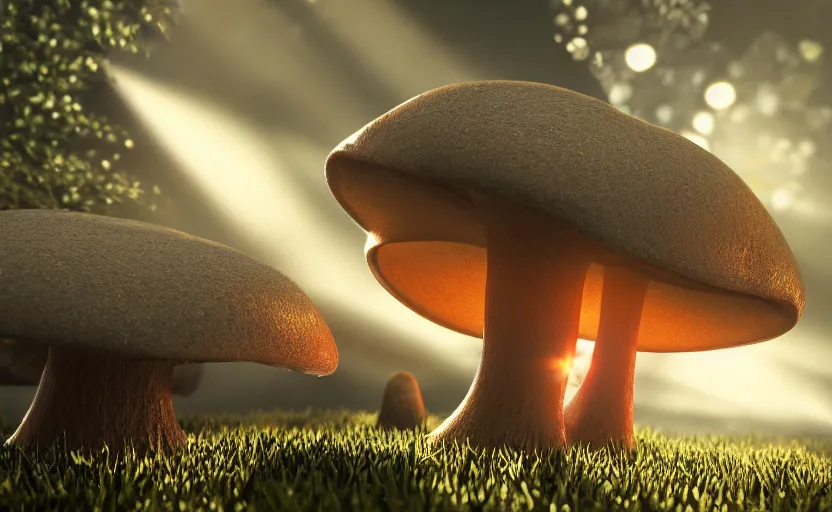 Image similar to a photography from cristal clear mushroom, god rays, raytracing effects, 8 k, photorealistic, 2 4 mm