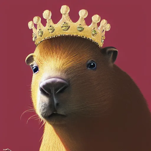 Image similar to a portrait of a capybara wearing a crown, oil painting, high detailed, art station, concept art, 4k, 8k