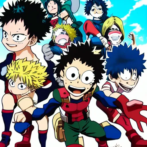 Image similar to my hero academia characters posing for a picture