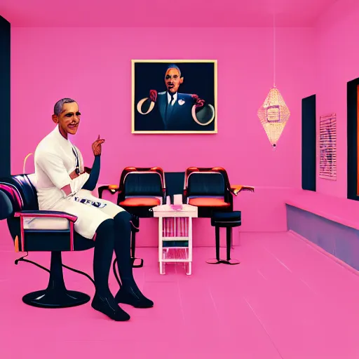 Prompt: illustration of nicki minaj sitting next to barack obama in a 6 0's vintage barbershop, symmetrical, cinematic scene, brownish colors, hyper realistic, highly detailed, octane render, trending on artstation