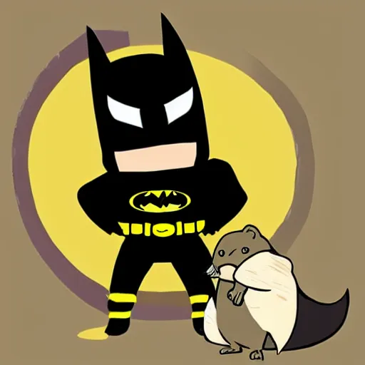 Image similar to batman petting a hamster in chibi art style