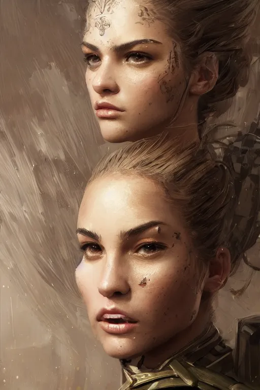 Prompt: a finely detailed portrait of an attractive young woman, clothed in military armor, olive skin, long dark hair, beautiful bone structure, symmetrical facial features, intricate, elegant, digital painting, trending on Artstation, concept art, smooth, sharp focus, illustration, from Metal Gear by Ruan Jia and Mandy Jurgens and Artgerm and William-Adolphe Bouguerea, award winning