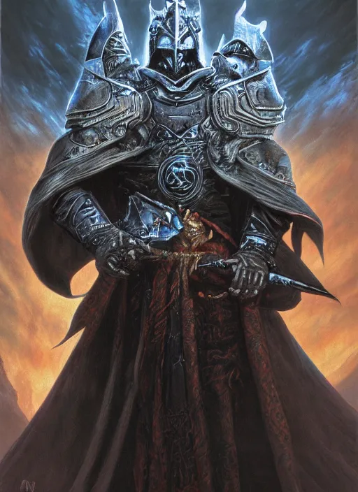 Image similar to hyper realist render of the portrait of lich king by wayne berlowe