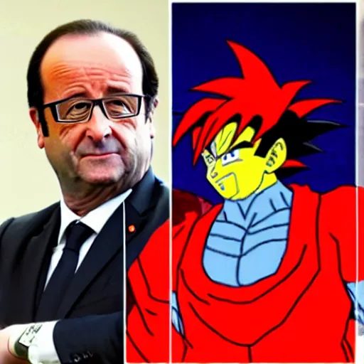 Prompt: François hollande is goku from dragon ball Z