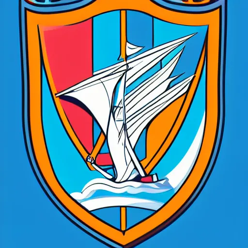 Image similar to coat of arms depicting a silver ship and a gust of wind, art by ori toor, sticker, colourful, illustration, highly detailed, simple, smooth and clean vector curves, no jagged lines, vector art, smooth