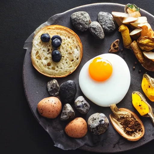 Image similar to a photo of a breakfast made of rocks