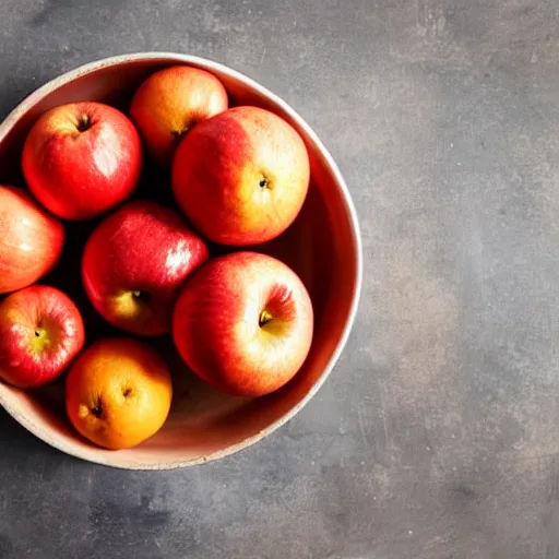 Prompt: a red apple in a bowl of oranges