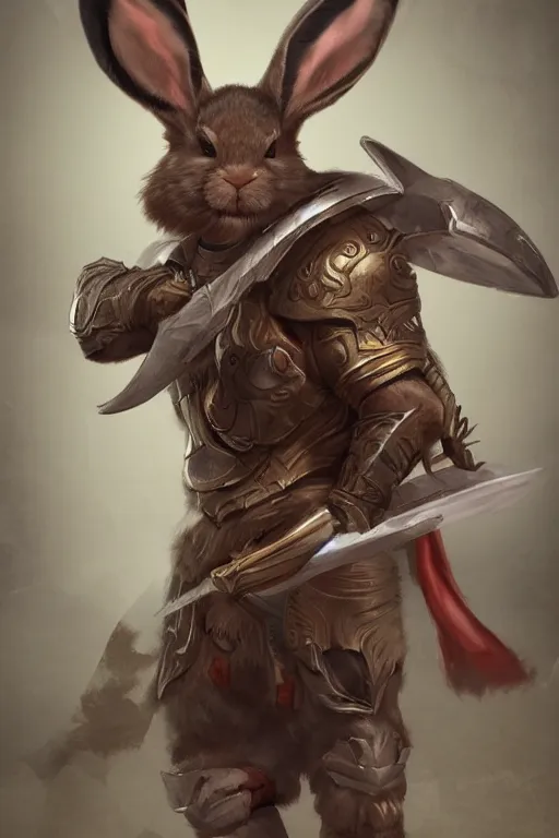 Prompt: anthropomorphic muscled rabbit warrior, Artstation