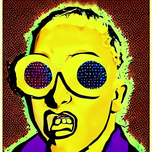 Image similar to weird portrait with holes, bright, pop art, surreal, weird