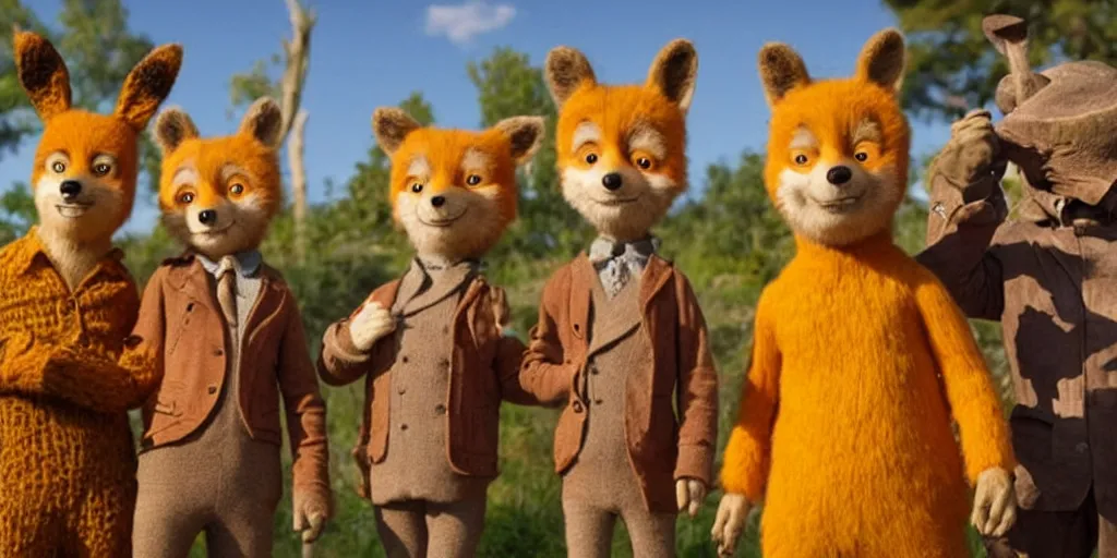 Image similar to a still from Fantastic Mr. Fox depicting Winnie the Pooh characters