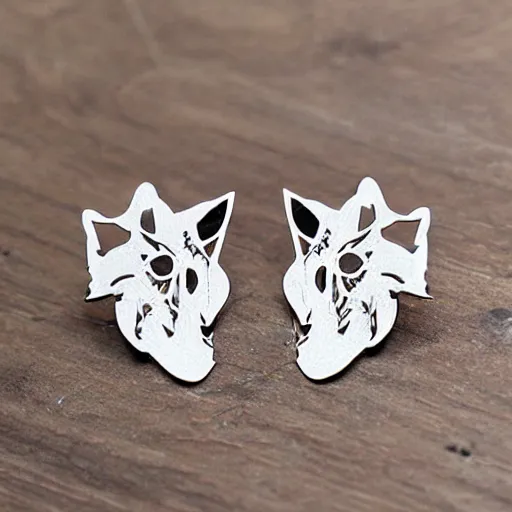 Prompt: 2d lasercut wolf earrings