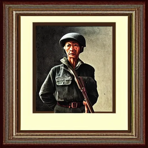 Image similar to portrait of a vietnam war soldier by caravaggio, posing, center framed, face, clair - obscur, highly detailed