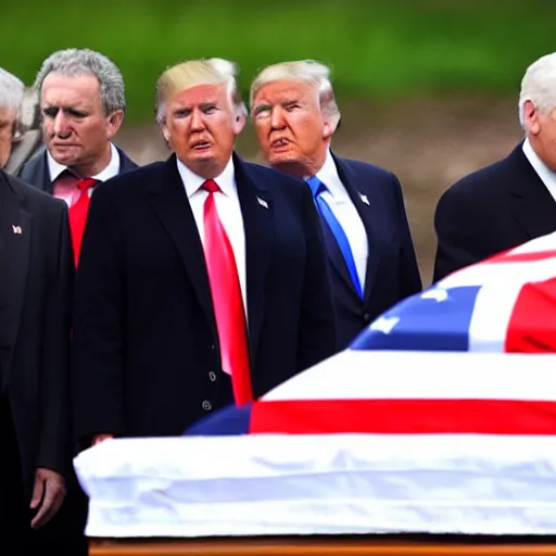 Prompt: donald trump at a funeral for himself