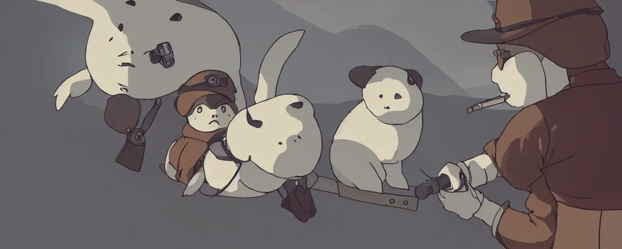 Prompt: baby harp seal dressed as a pilot from the 1 9 3 0 s, atey ghailan, goro fujita, studio ghibli, rim light, soft daytime lighting, clear focus, very coherent