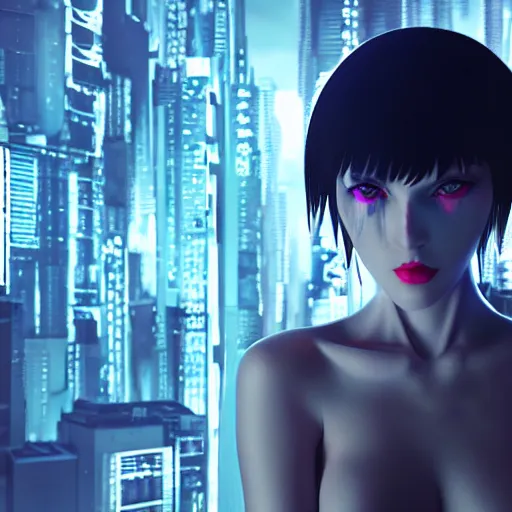 Image similar to ghost in the shell inspired avant - garde art, deco fashion, highly detailed, photorealistic portrait, bright studio setting, studio lighting, crisp quality and light reflections, unreal engine 5 quality render