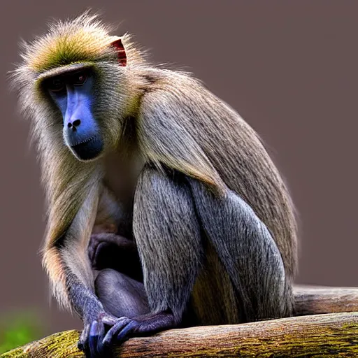 Prompt: rainbow baboon in a forest national geographic photograph detailed