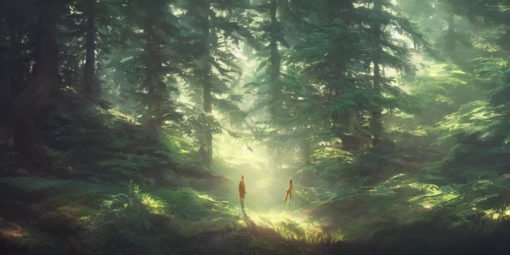 Image similar to a forest, oil painting, cinematic angle, hyperrealistic, volumetric lighting, dynamic, Studio Ghibli, digital art, octane render, post-processing, epic composition, trending on artstation, masterpiece