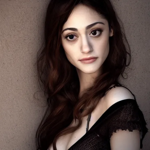 Image similar to algerian Emmy Rossum, realistic, photo studio, HDR, 8k, trending on artstation