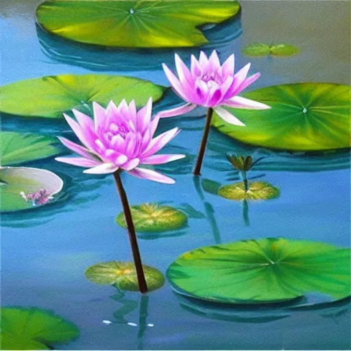 Prompt: A beautiful painting of a waterlily pond, resin painting