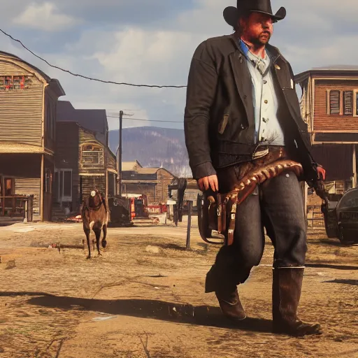 Image similar to Film still of heavy in a town from Red Dead Redemption 2 (2018 video game), concept art