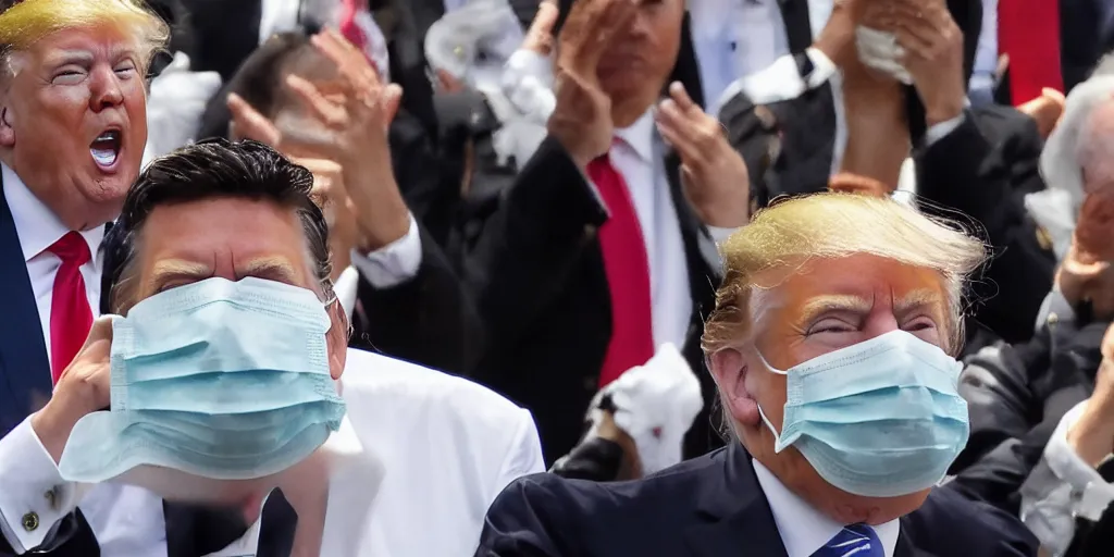 Prompt: trump, taking off plague mask