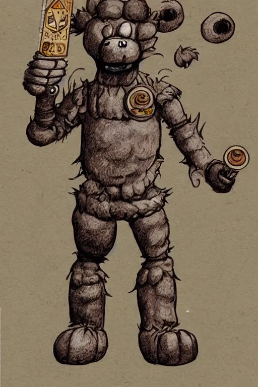 Prompt: freddy fazbear as a D&D monster illustration, 1981