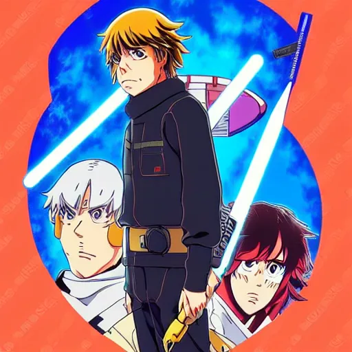 Prompt: anime key visual of luke skywalker in the style of kohei horikoshi and akira toriyama, manga cover, pop art color palette, official media, epic lighting, vibrant colors and hard shadows and strong rim light