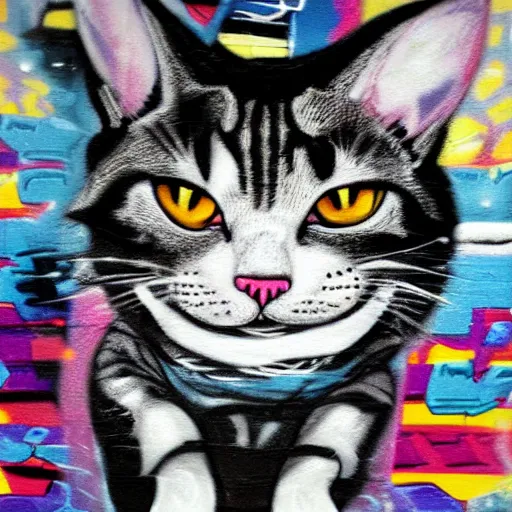 Prompt: Angry cat, abstract, graffiti