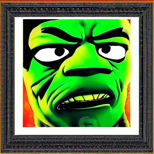 Image similar to pepe hulk, realistic, frame from marvel movie