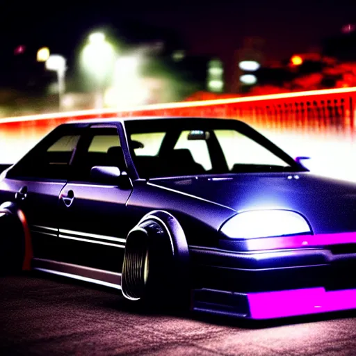 Image similar to a car JZX90 twin turbo drift at illegal car meet, Shibuya prefecture, city midnight mist lights, cinematic lighting, photorealistic, highly detailed wheels, high detail