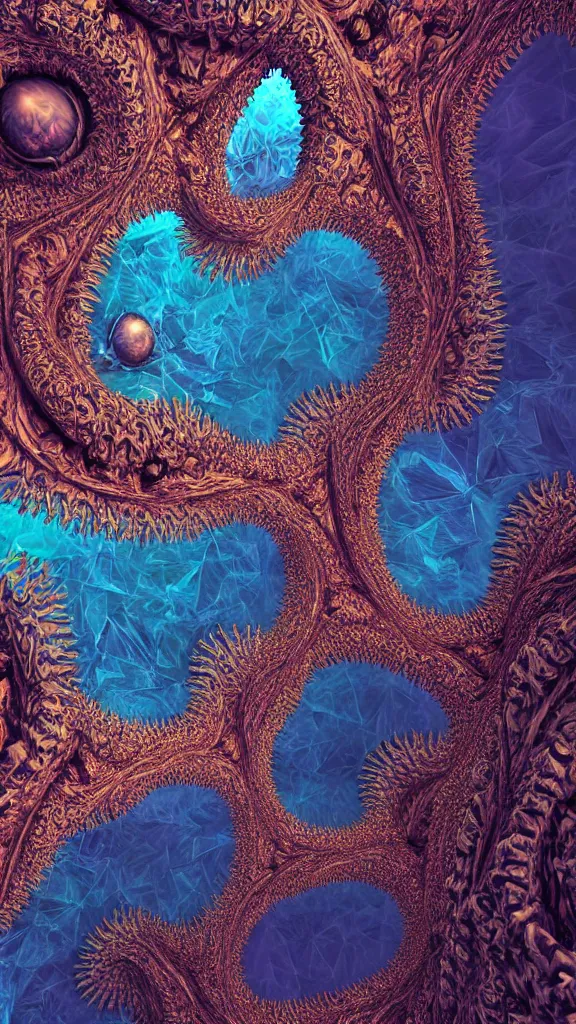 Image similar to 3d fractal background by Escher, psychedelic, mandelbulb 3d, digital art, high details, depth of field, hard lighting, trending on artstation, deviantart, octane render, HD, 8k