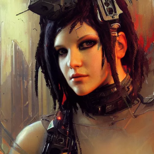 Image similar to a cybergoth, dystopian mood, sci-fi character portrait by gaston bussiere, craig mullins