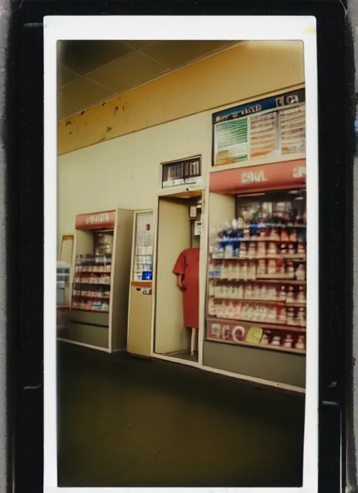 Prompt: polaroid photograph of the inside of an empty convenience store, liminal space, lonely, mannequins, black mold, cinematic, 3 5 mm, raw, unedited, 8 k, hd, the fifth element