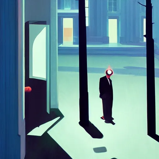 Prompt: surreal nightmare in the darkness, by Edward Hopper and James Gilleard, highly detailed