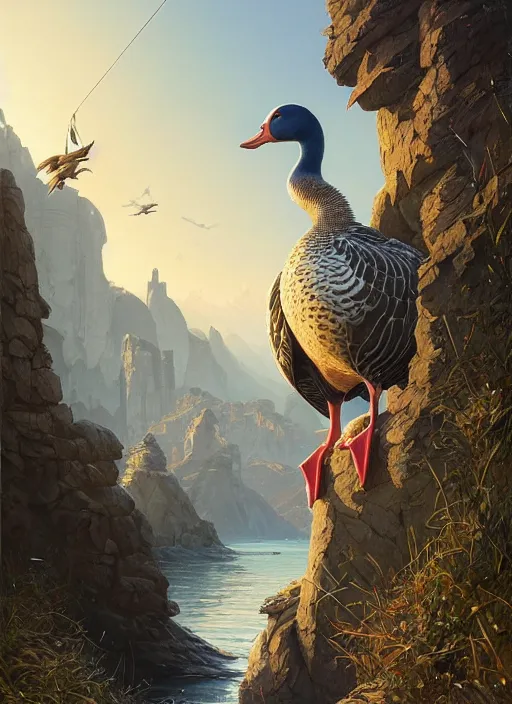 Image similar to highly detailed portrait of a heroic goose in gta v, stephen bliss, unreal engine, fantasy art by greg rutkowski, loish, rhads, ferdinand knab, makoto shinkai and lois van baarle, artgerm, pixar, ilya kuvshinov, rossdraws, tom bagshaw, global illumination, radiant light, detailed and intricate environment